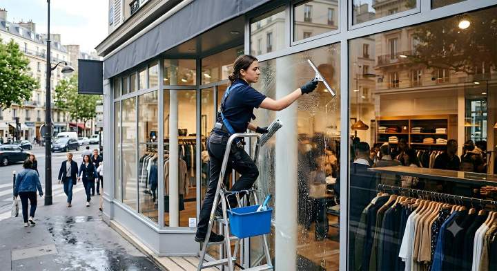 Nettoyage de vitrine commerce Villejust